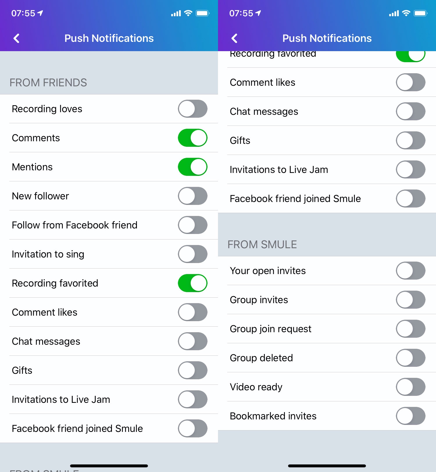 Smule adds notification settings - The Smule Sing! app community